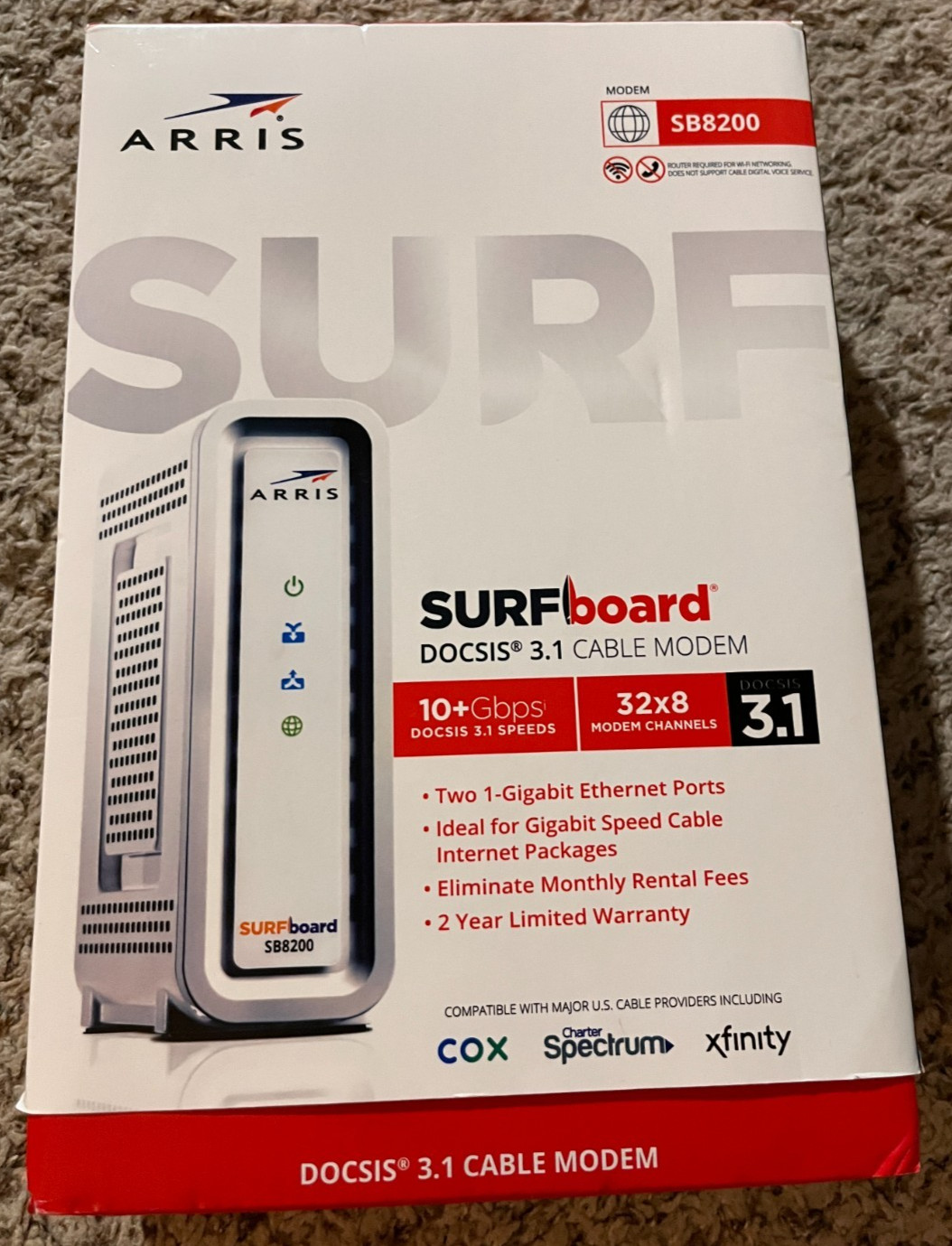 ARRIS SURFboard SB8200 DOCSIS 3.1 10 Gbps Cable Modem W/Power Cord
