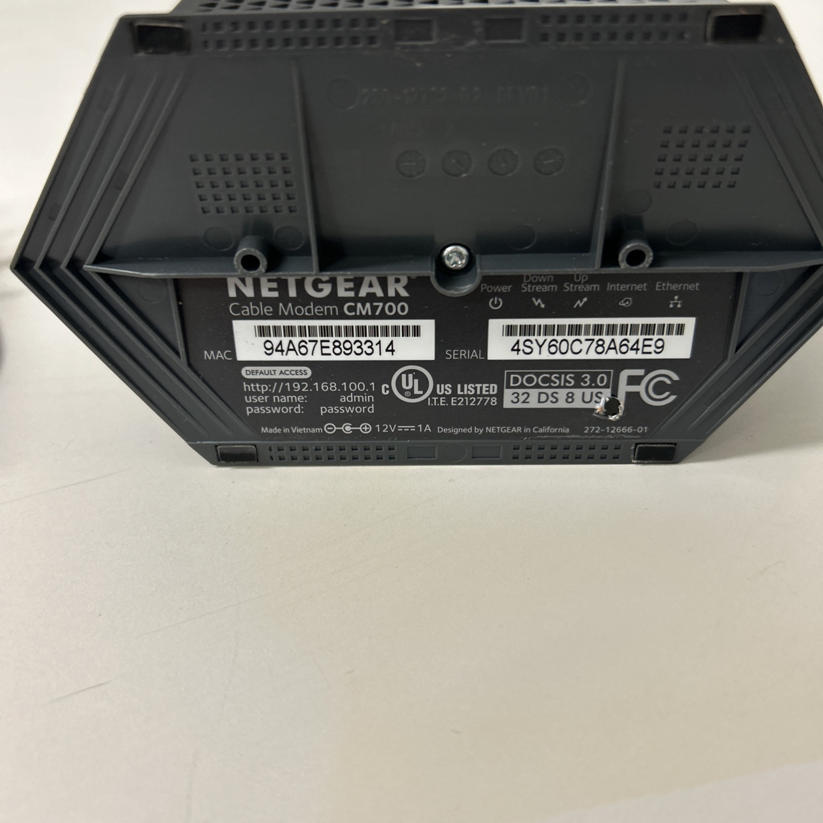 NETGEAR CM700 DOCSIS 3.0 High Speed Cable Modem With Power Cable