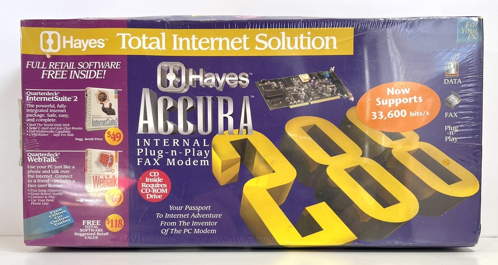 1990s Hayes Accura 336 INT PNP Fax Modem 288 v.34 Internal Plug~N~Play NEW Vtg