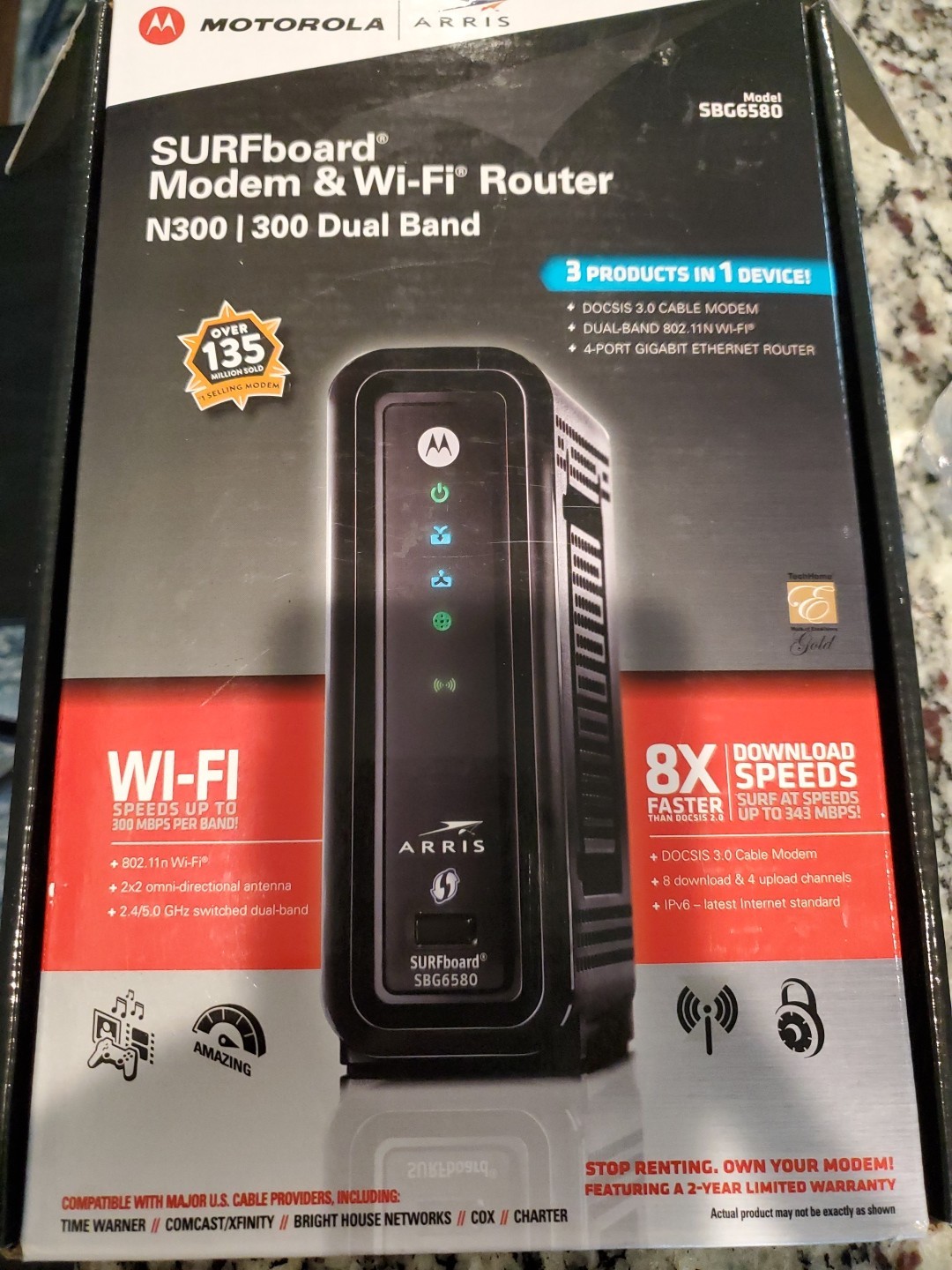 Motorola SURFboard SBG6580 Cable Modem WiFi Router DOCSIS 3.0 N300 Dual Band