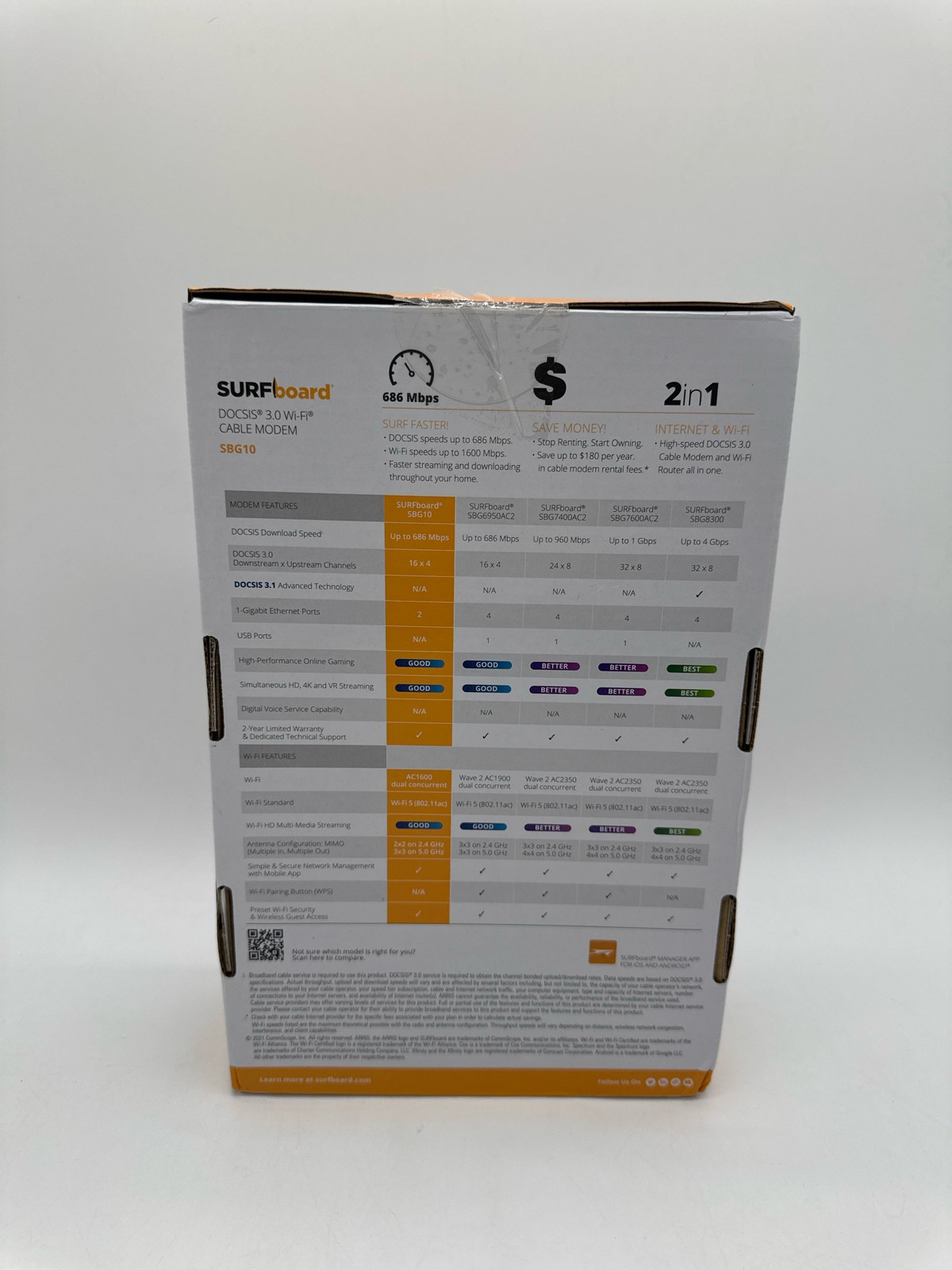 ARRIS SURFboard SBG10 DOCSIS 3.0 Cable Modem Router AC1600 Gigabit Black (10)