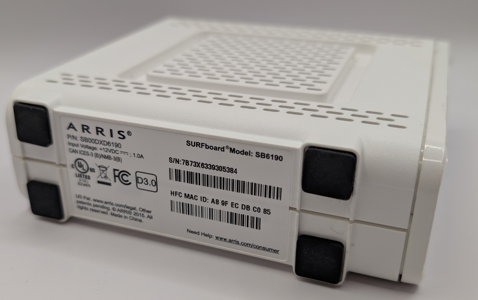 Arris SURFboard SB6190 SB00DXD6190 1x Gigabit Port DOCSIS 3.0 Cable Modem