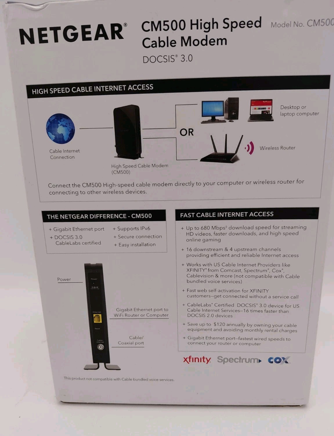 Netgear CM500-1AZNAS 16×4 High Speed DOCSIS 3.0 Cable Modem New 686Mbps