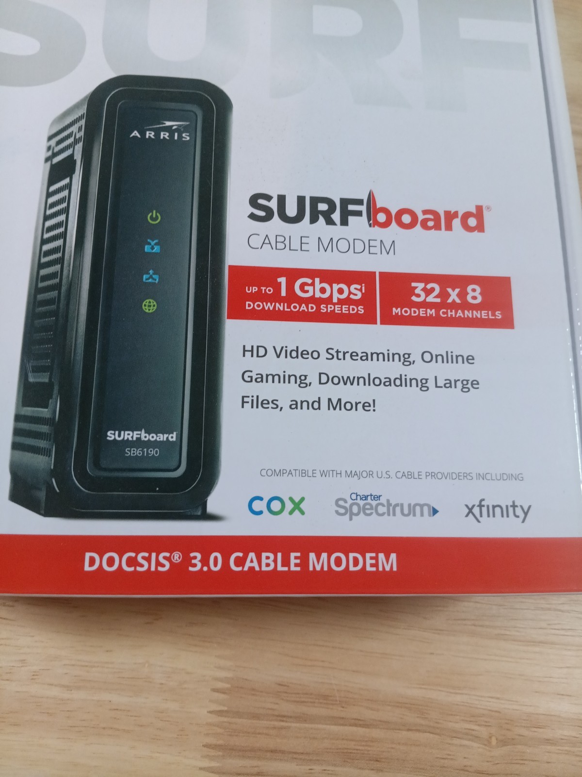 Cable Modem ARRIS SURFboard SB6190 DOCSIS 3.0 Black New Open box