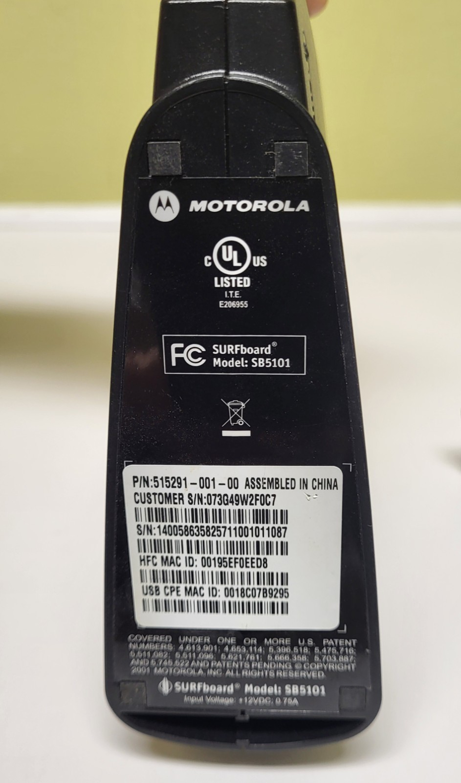 Motorola SURFboard SB5101U Cable Modem + Power Cord