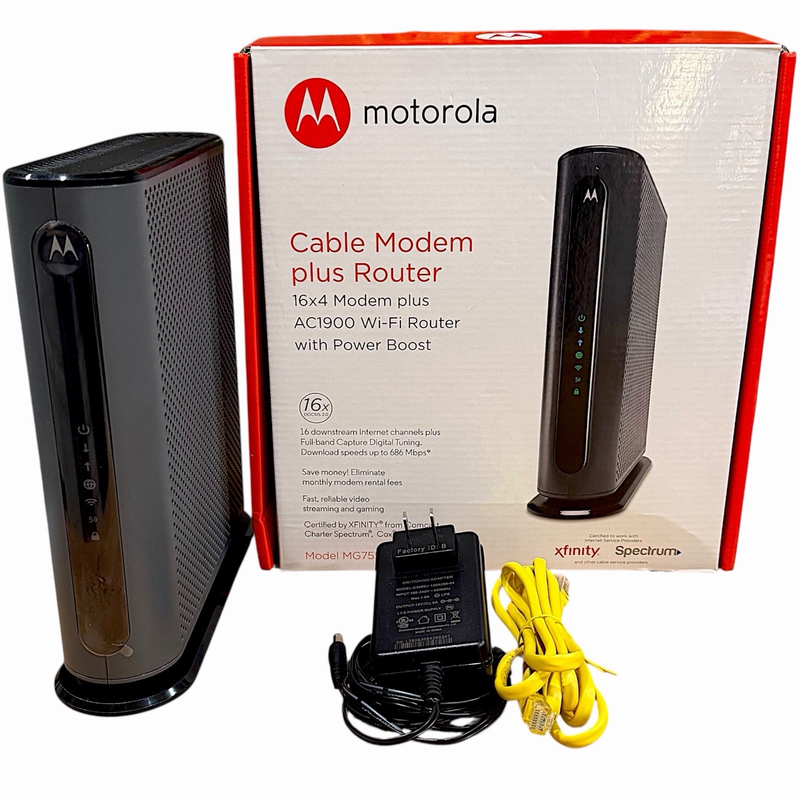 Motorola 16×4 Cable Modem Plus AC1900 WiFi Router – MG7550 Xfinity Spectrum