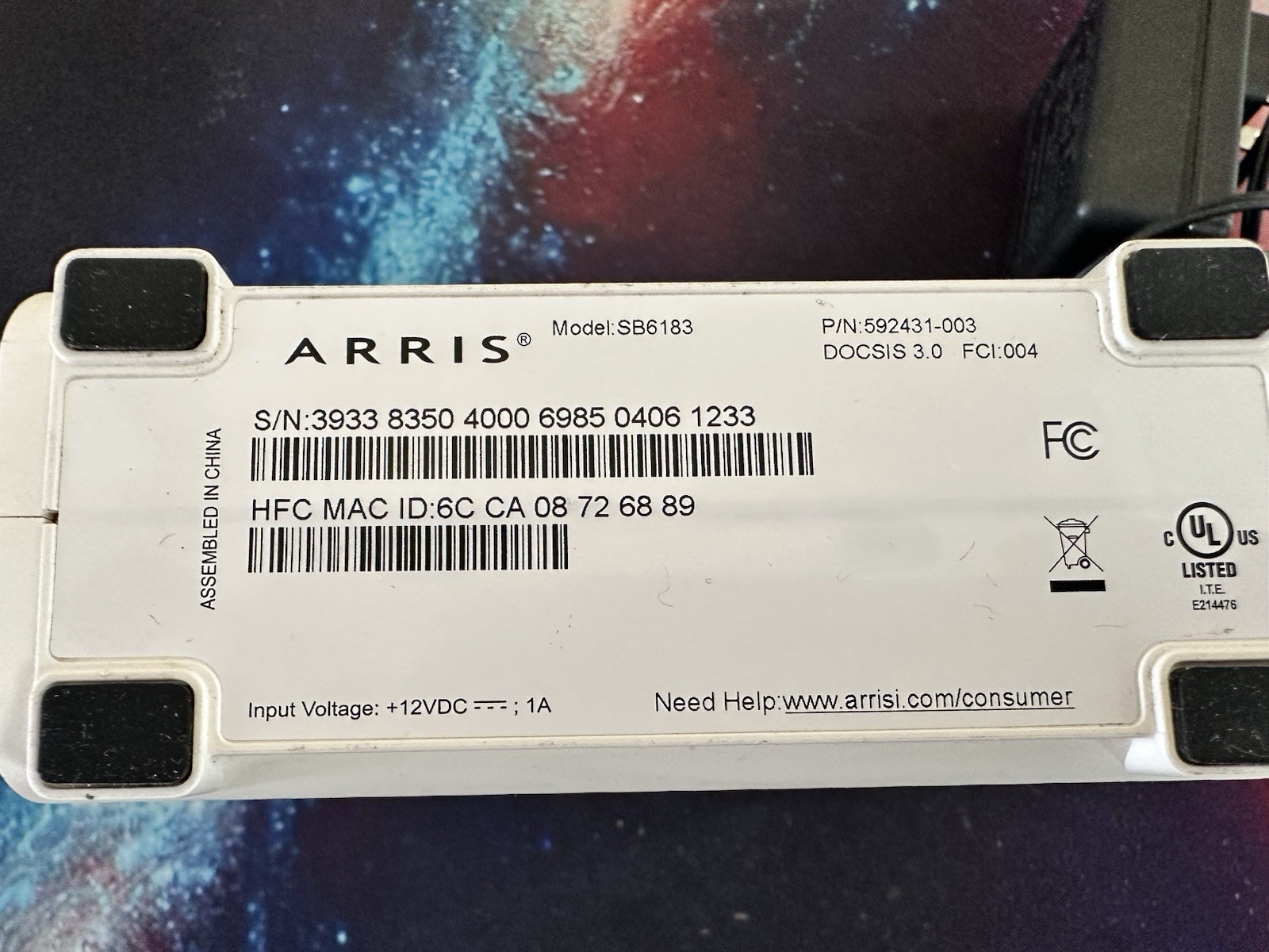 ARRIS SB6183 White Cable Modem 686 MBPS Xfinity Cox Spectrum DOCSIS 3.0