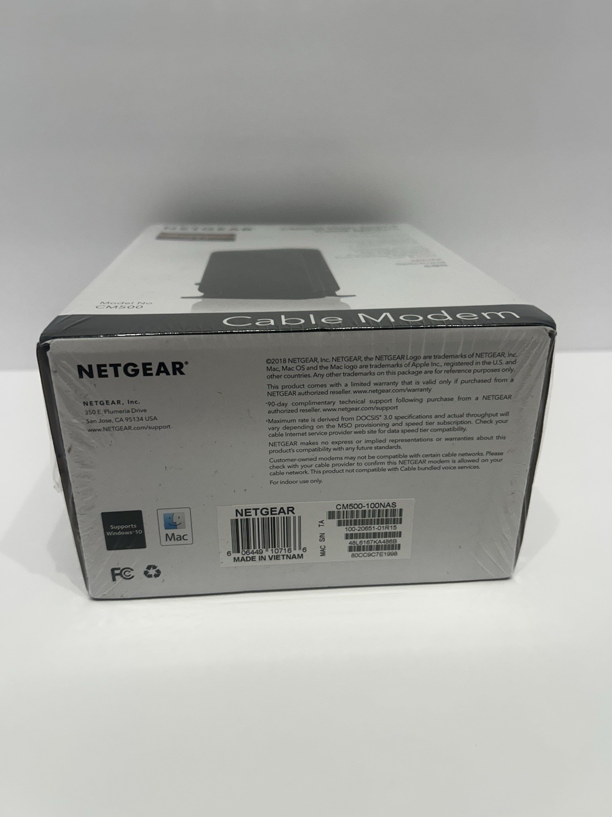 NETGEAR CM500 DOCSIS 3.0 Cable Modem 680 Mbps IPv6 1x RJ-45 CM500-100NAS