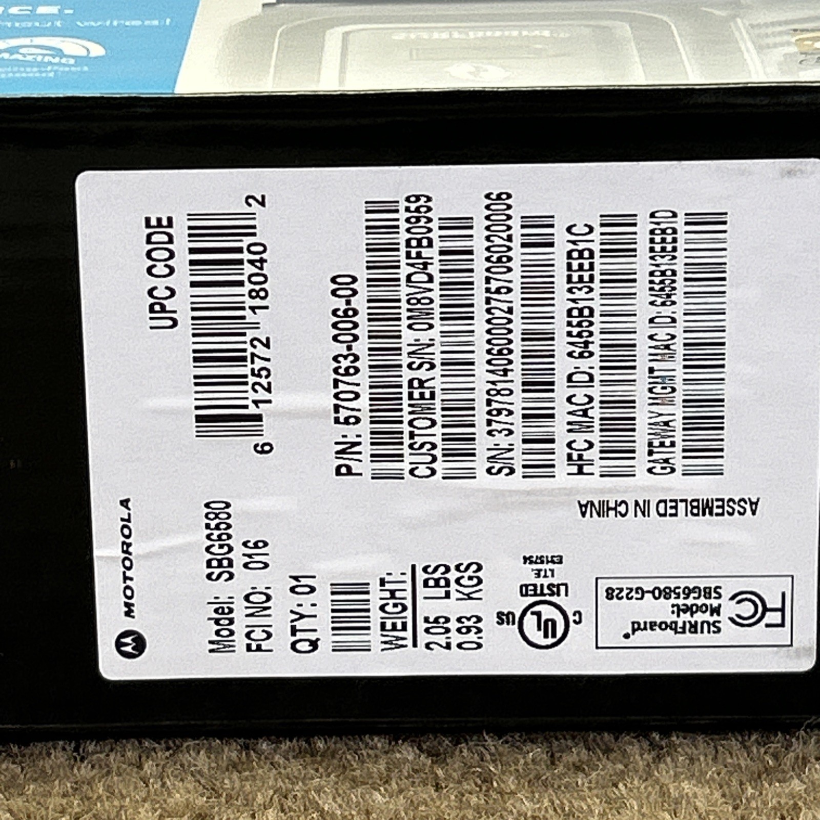 Motorola SBG6580 Wireless Cable Modem Router Internet WiFi