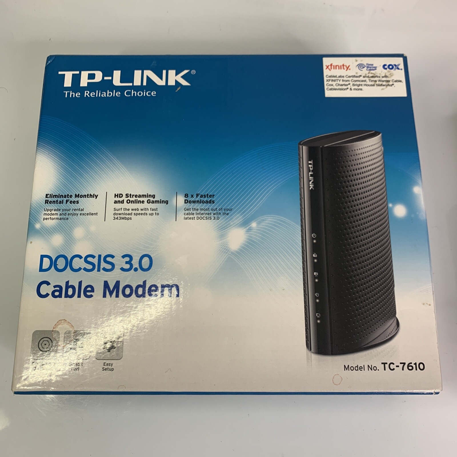 TP-Link TPLink DOCSIS 3.0 Cable Modem Black TC7610 TC-7610 343 Mbps Xfinity Cox