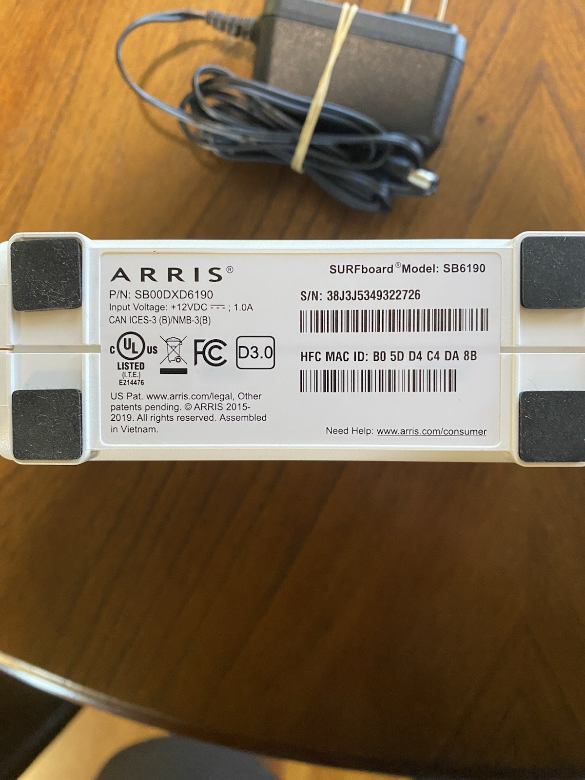 ARRIS Surfboard SB6190 Cable Modem, DOCSIS 3.0 Gbps, 32×8, White