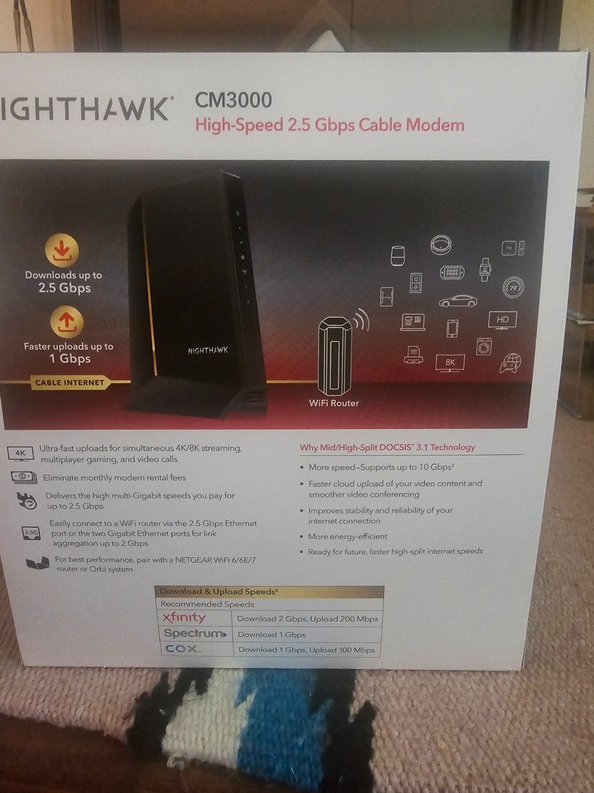 Netgear Nighthawk CM3000 High-Speed DOCSIS 3.1 Mid/High Split 2.5Gb Cable S3