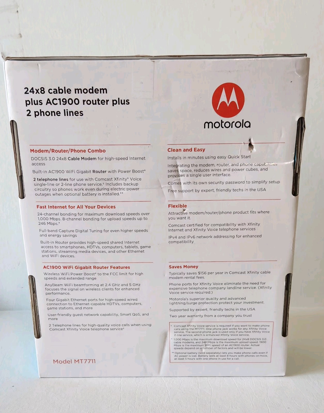 Motorola MT7711 24X8 Cable Modem and AC1900 Dual Band Wi-Fi Gigabit Router 2…