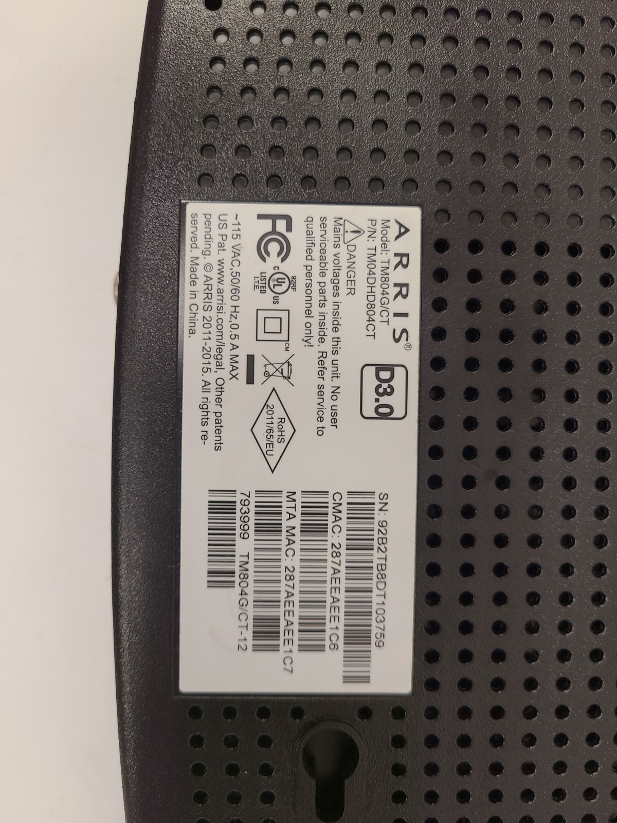 Arris TM804G Docsis 3.0 Touchstone Telephone Cable Modem Router