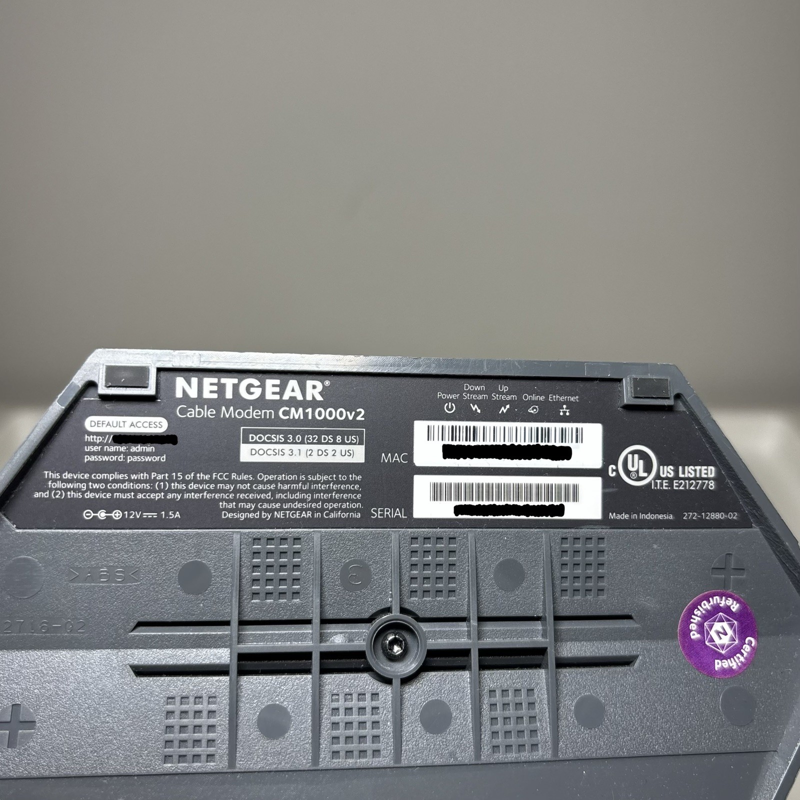 NETGEAR CM1000v2 DOCSIS 3.1 Cable Modem Black Ethernet RJ-45 Coaxial Port
