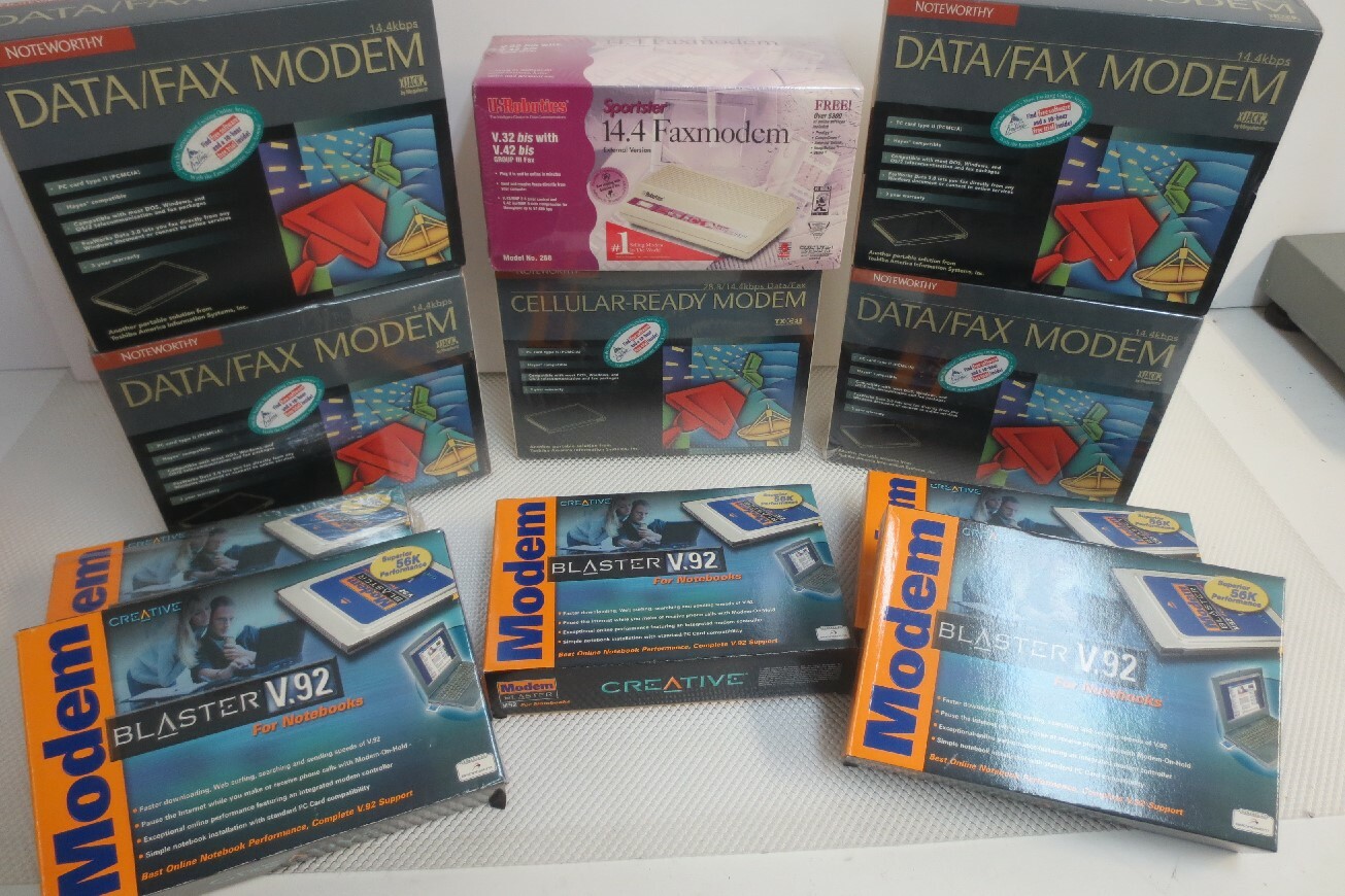 Lot of 11 New in original box Vintage Modems Creative U.S Robotics NoteWorthy
