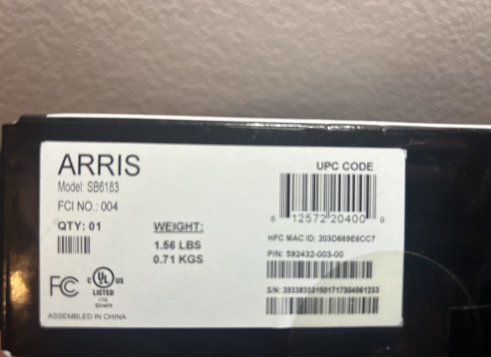 Motorola Cable Modem Surfboard ARRIS SB6183 Docsis 3.0 Cable Modem Open Box