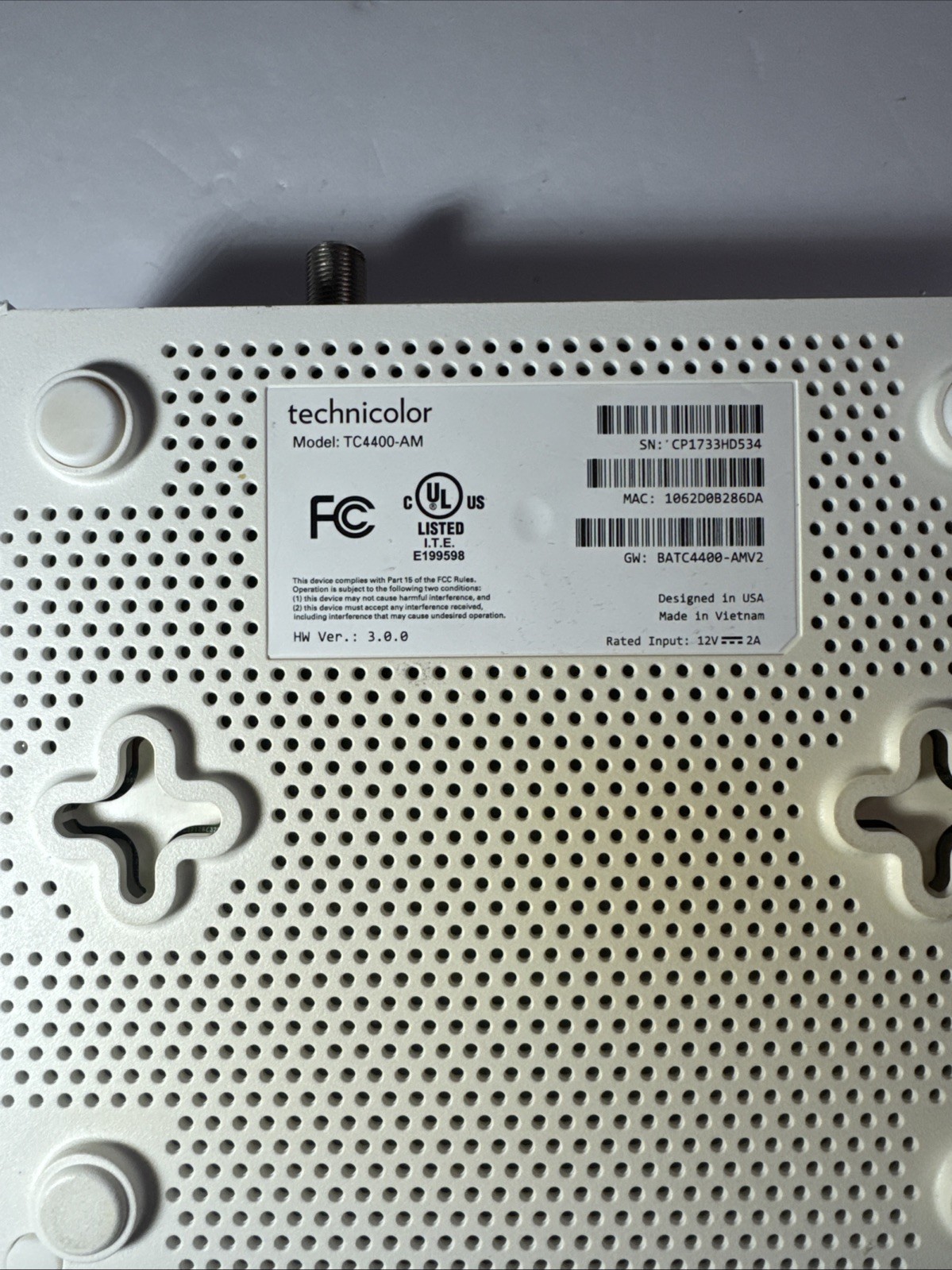 Technicolor Model TC4400-AM Ultra-Broadband Cable Modem White | No Power Cord