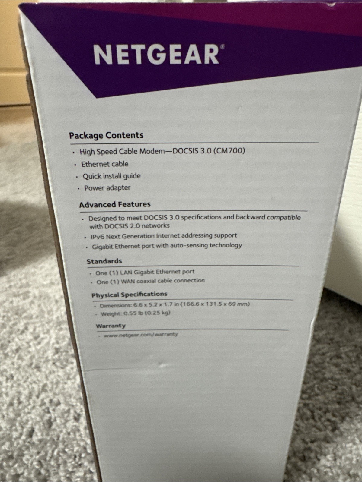 NETGEAR CM700 Cable Modem DOCSIS 3.0 Black Up to 800Mbps in Box Open Motem only