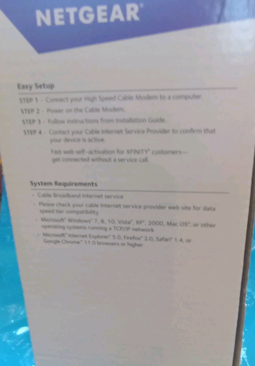 Netgear CM700 High Speed Cable Modem Cotains Modem And Adapter Only