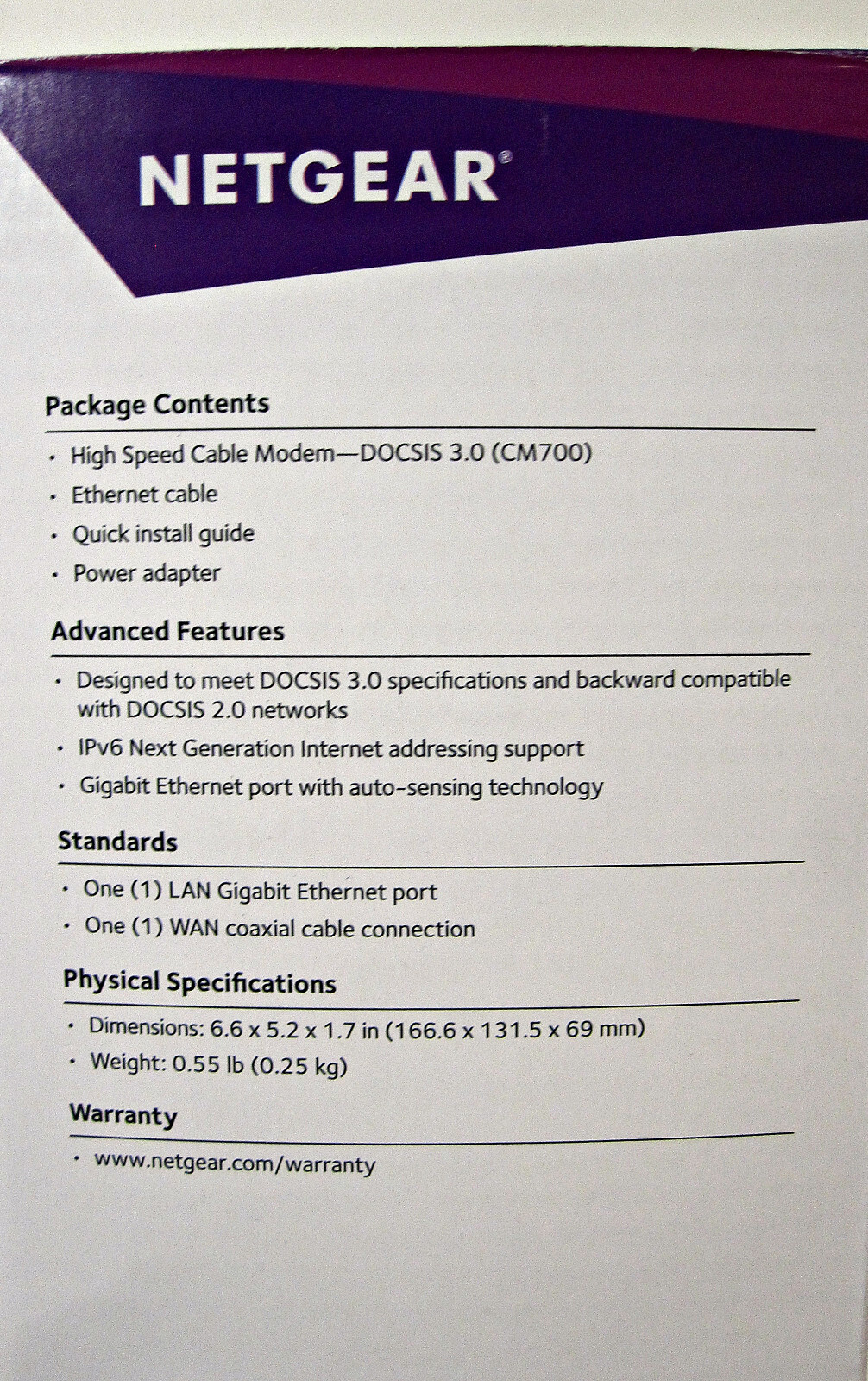 NETGEAR CM700-100NAS High Speed Cable Modem 32 x 8 DOCSIS 3.0
