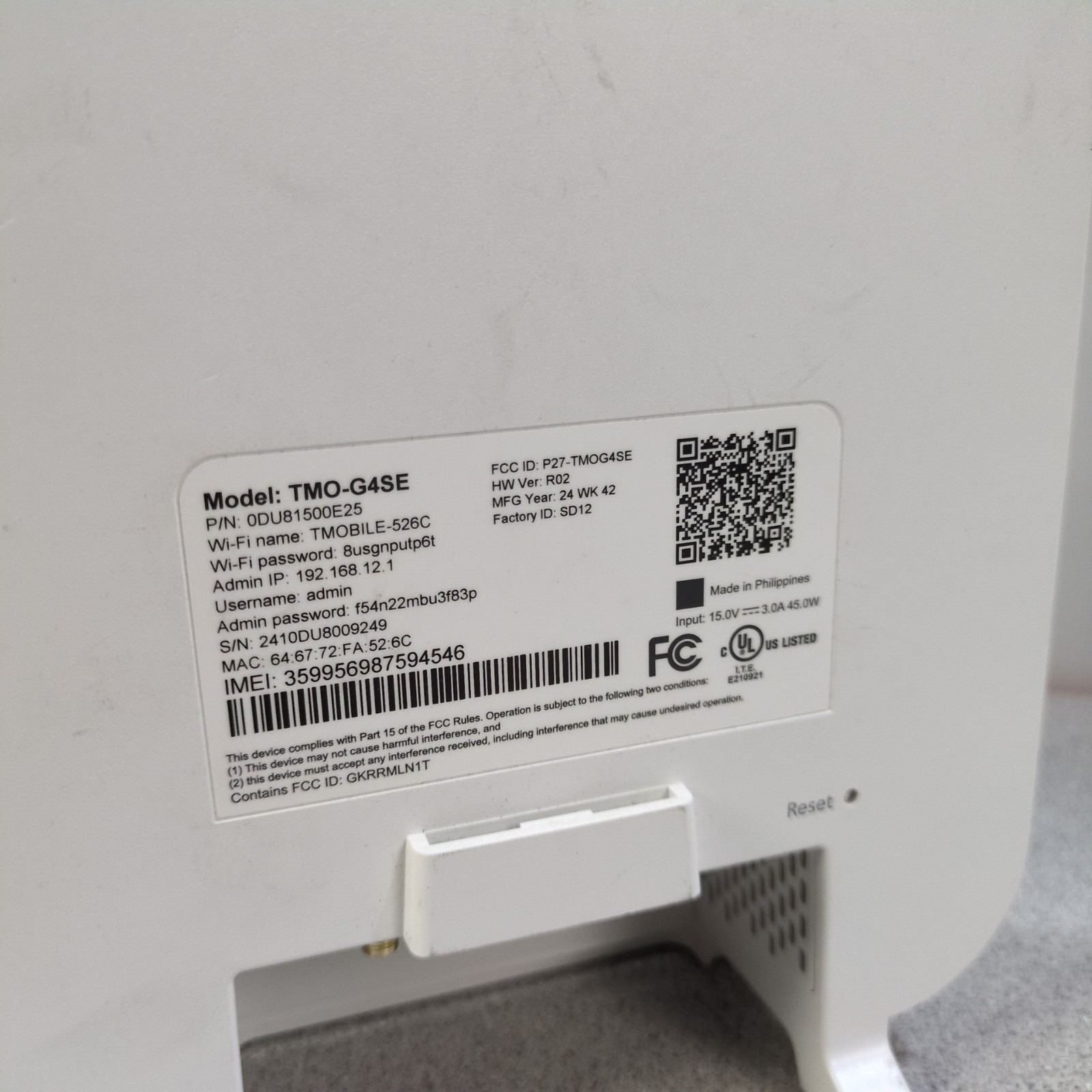 T-Mobile TMO-G4SE 5G Gateway Internet Modem Router Wi-Fi 6 (No Power Supply)