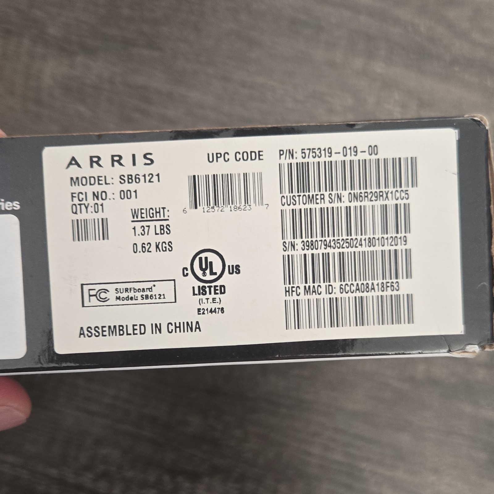 ARRIS SB6121 DOCSIS 3.0 Cable Modem 172 Mbps Ethernet IPv6 Comcast Compatible