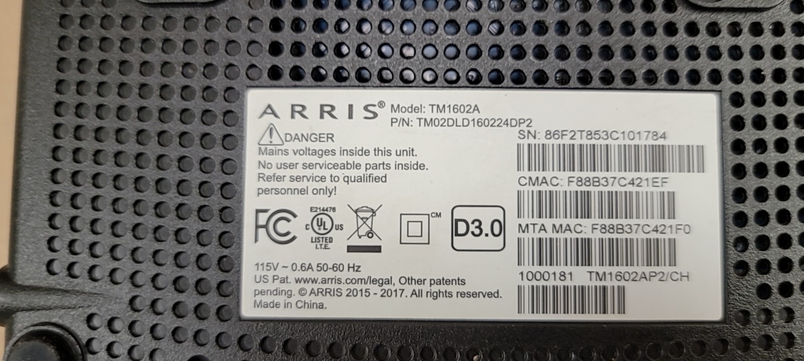 A lot of 10pcs Arris TM1602AP2 Cable Modem Docsis 3.0 Telephony Modem
