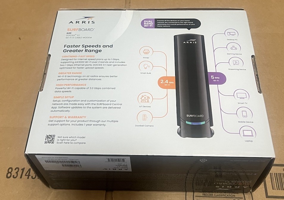 NEW (Open Box) ARRIS G20 DOCSIS 3.1 Cable Modem & AX3000 WiFi 6 Router FAST SHIP