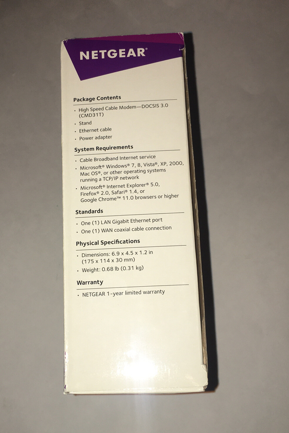 NETGEAR high speed cable modem DOCSIS 3.0 CMD31T