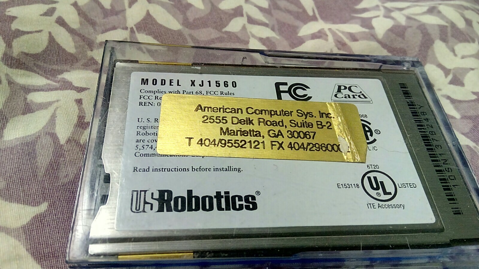 US Robotics Megahertz 56k PC Card Modem XJACK XJ1560