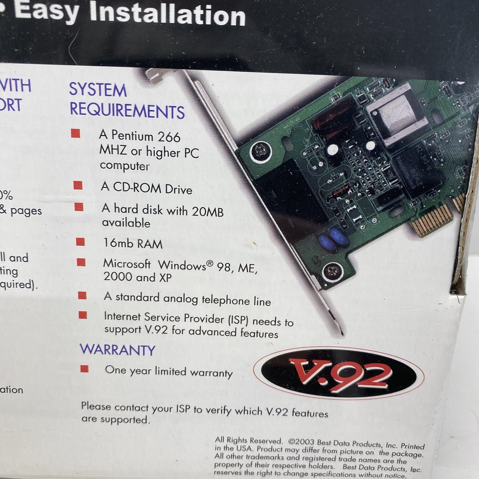 Best Data 56K Internal Modem Smart One V.92/V.44, PCI Slot – NEW