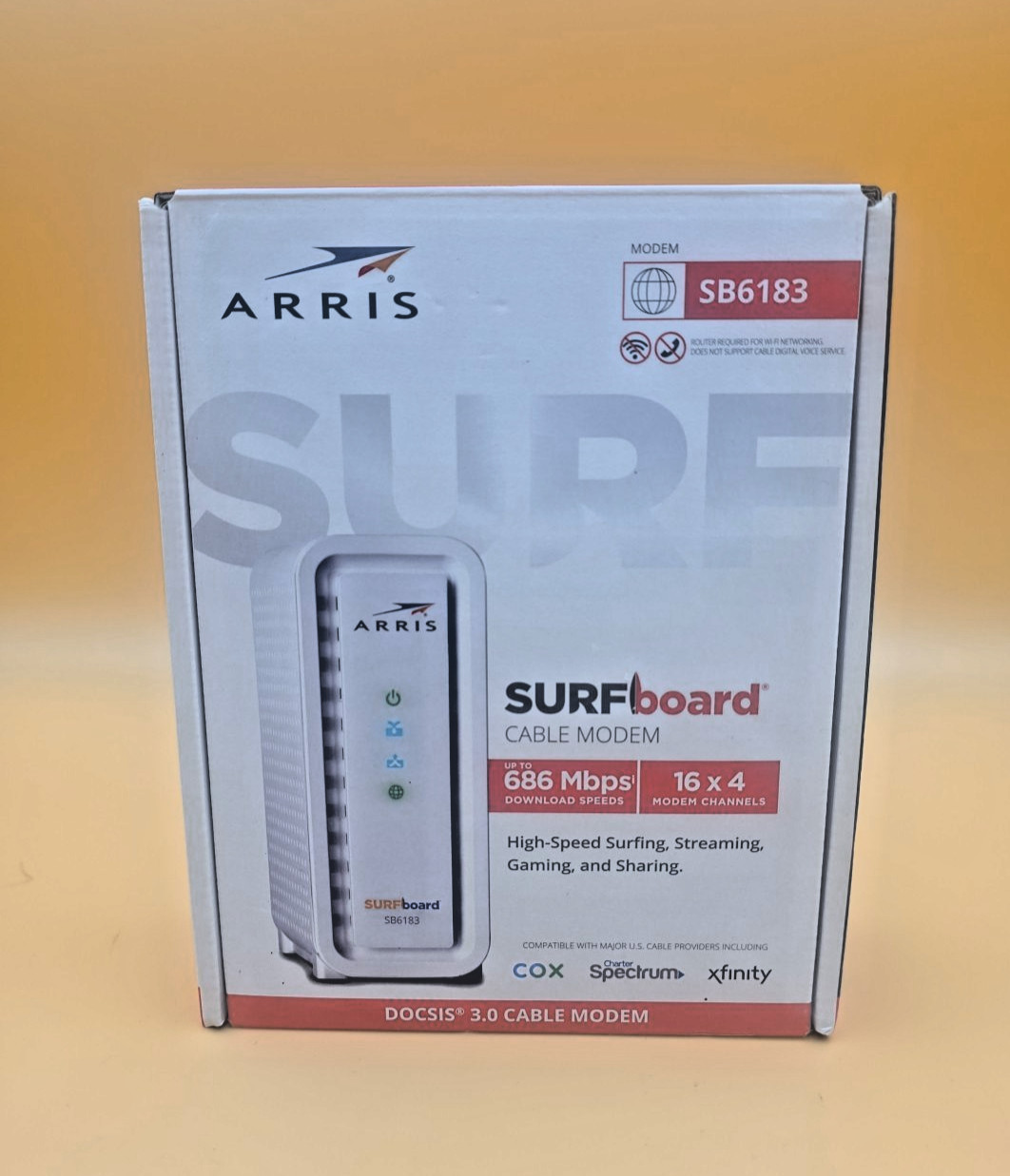 ARRIS SB6183 SURFboard DOCSIS 3.0 Cable Modem, 686Mbps, IPv4 & IPv6 Support, WHT