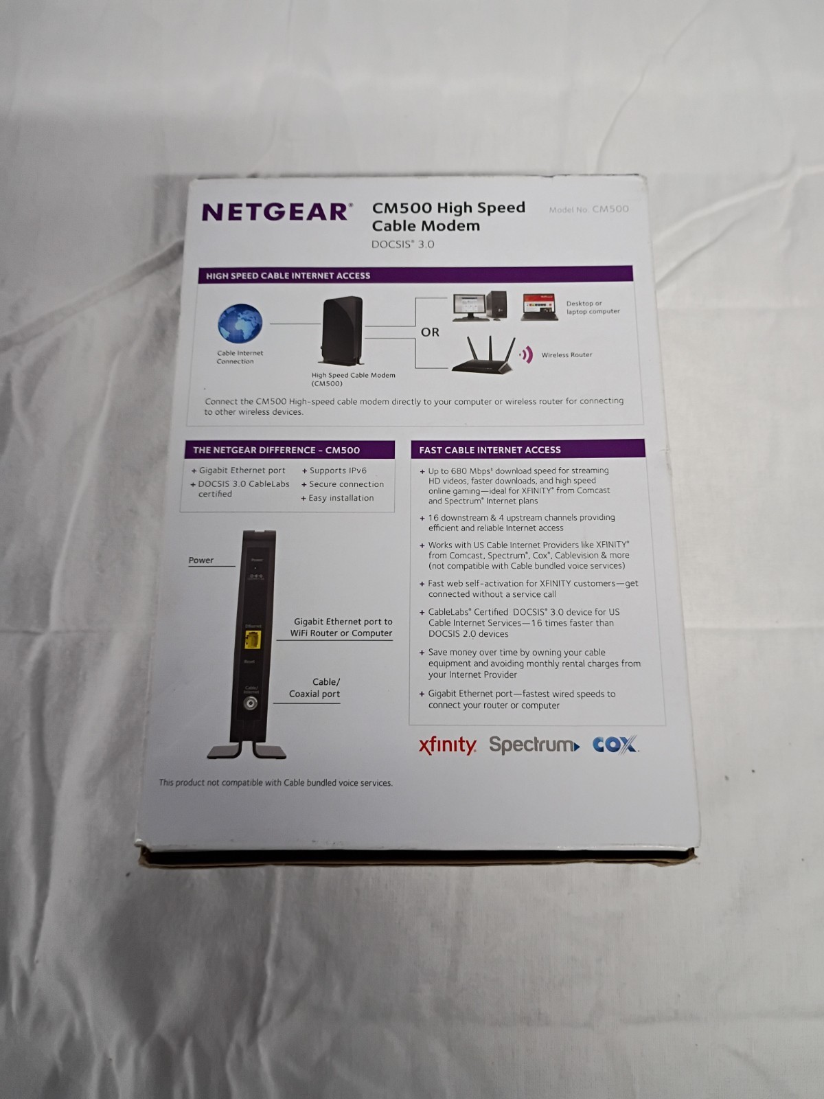 Netgear High Speed Cable Modem CM500 DOCSIS 3.0 Xfinity Cox Spectrum Comcast NEW