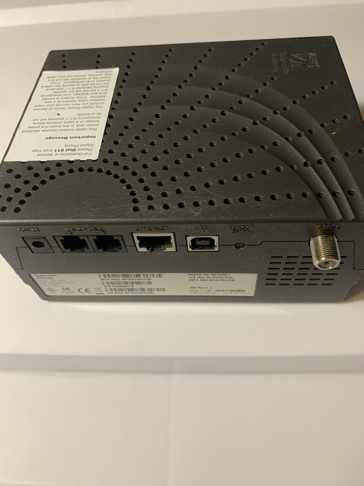 Scientific Atlanta/Cisco DPC2203C Cable Modem P/N 4013087 **MODEM ONLY**