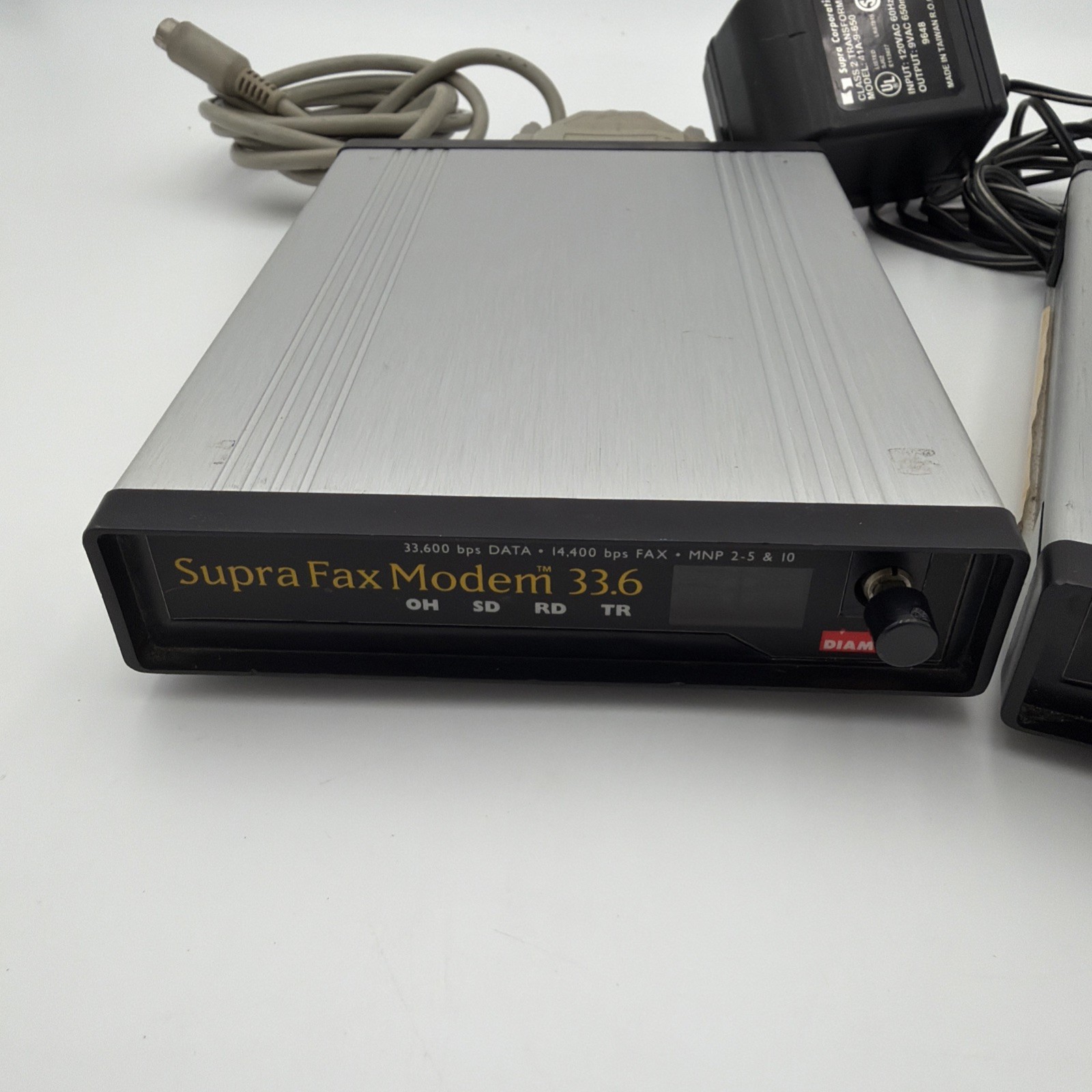 Lot of 2 Supra Fax Modem 33.6 External Modems Mac Serial Cable PSU Tested