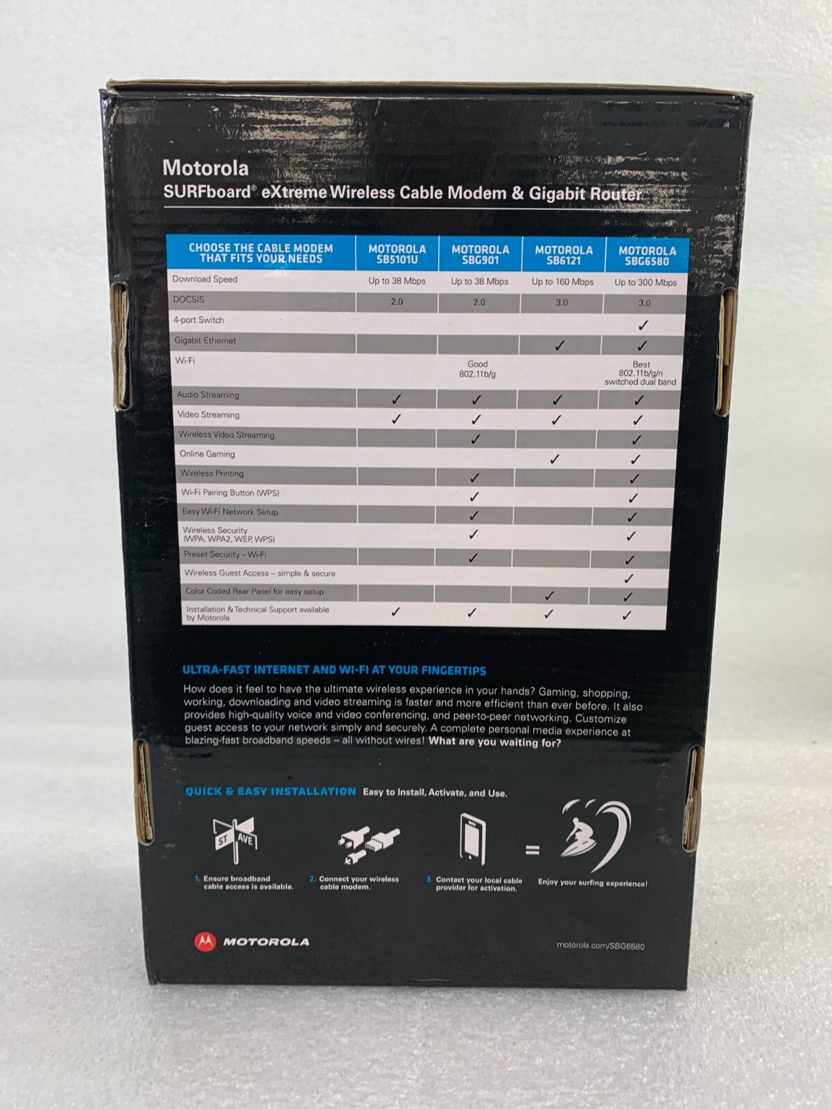 Motorola SURFboard EXTREME SBG6580 DOCSIS 3.0 Cable Modem Wi-Fi Router FREE S/H
