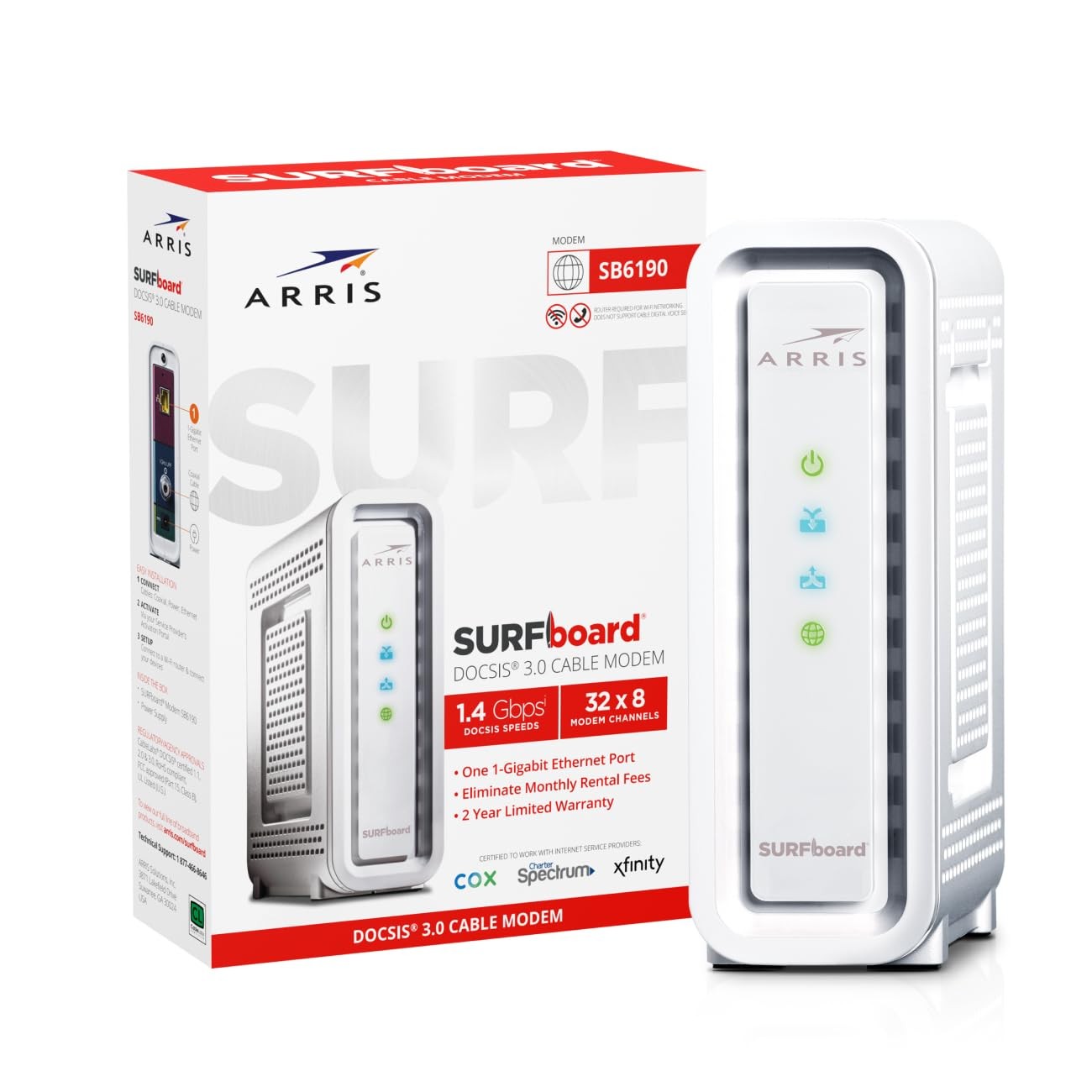 ARRIS (SB6190-RB) – Cable Modem – DOCSIS 3.0 32×8 Gigabit Modem, [Check with …