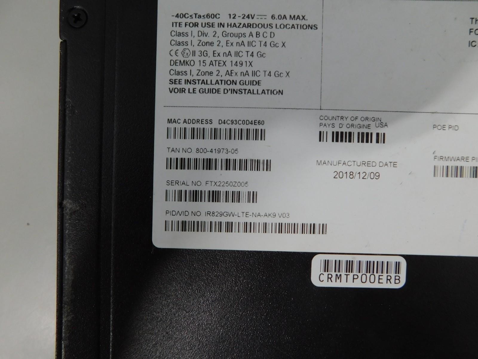 IR829GW-LTE-NA-AK9 Cisco IR829 IEEE 802.11n Cellular Modem/Wireless Router