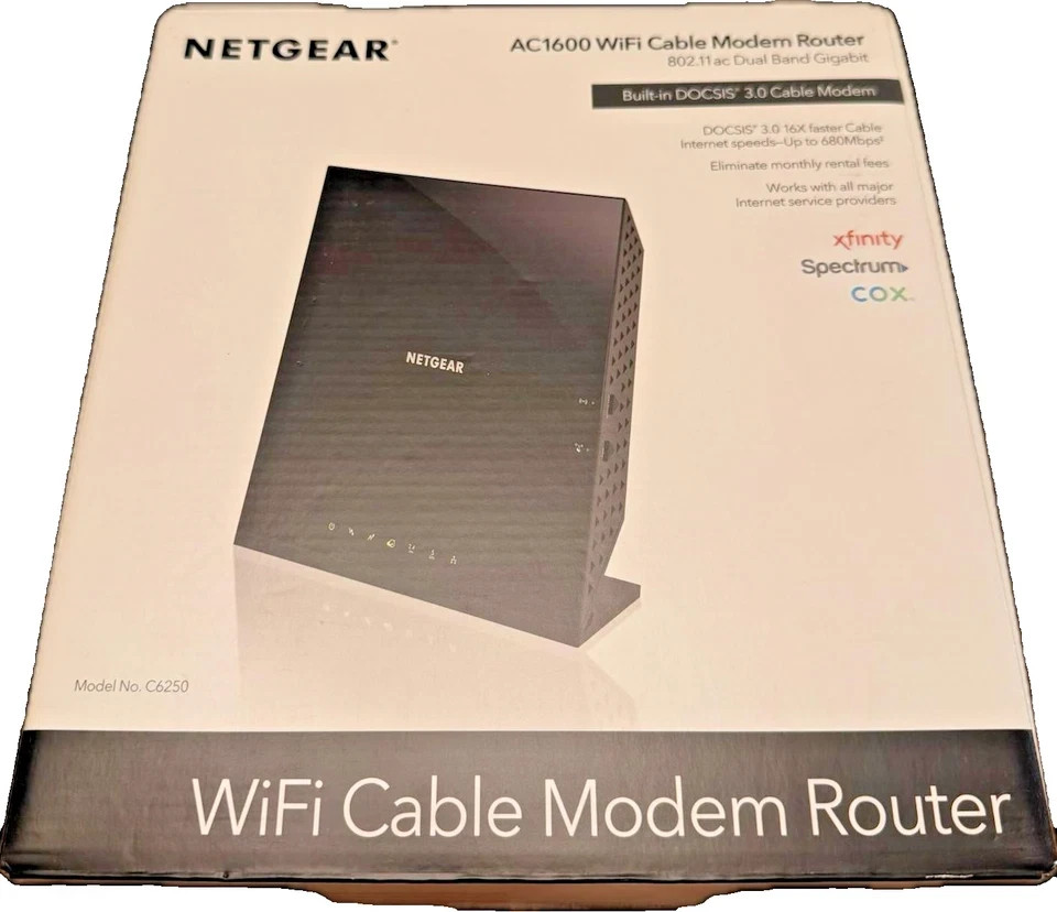 Netgear C6250-100NAS AC1600 (16×4) WiFi Cable Modem Router Combo (C6250) DOCSIS