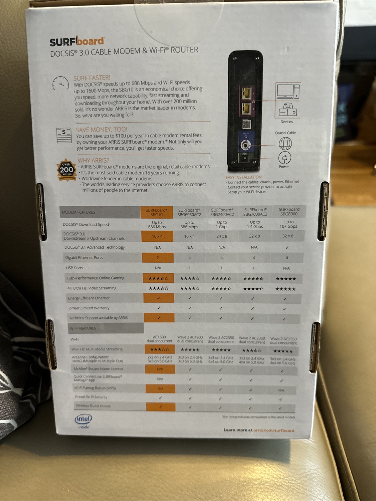 ARRIS SURFboard SBG10 DOCSIS3.0 16×4 Gigabit Cable Modem & Router AC1600Mbps