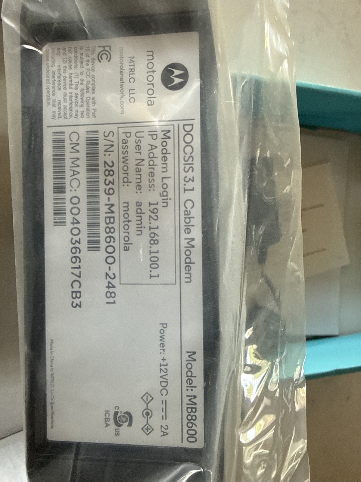 motorola docsis 3.1 cable modem New In Box