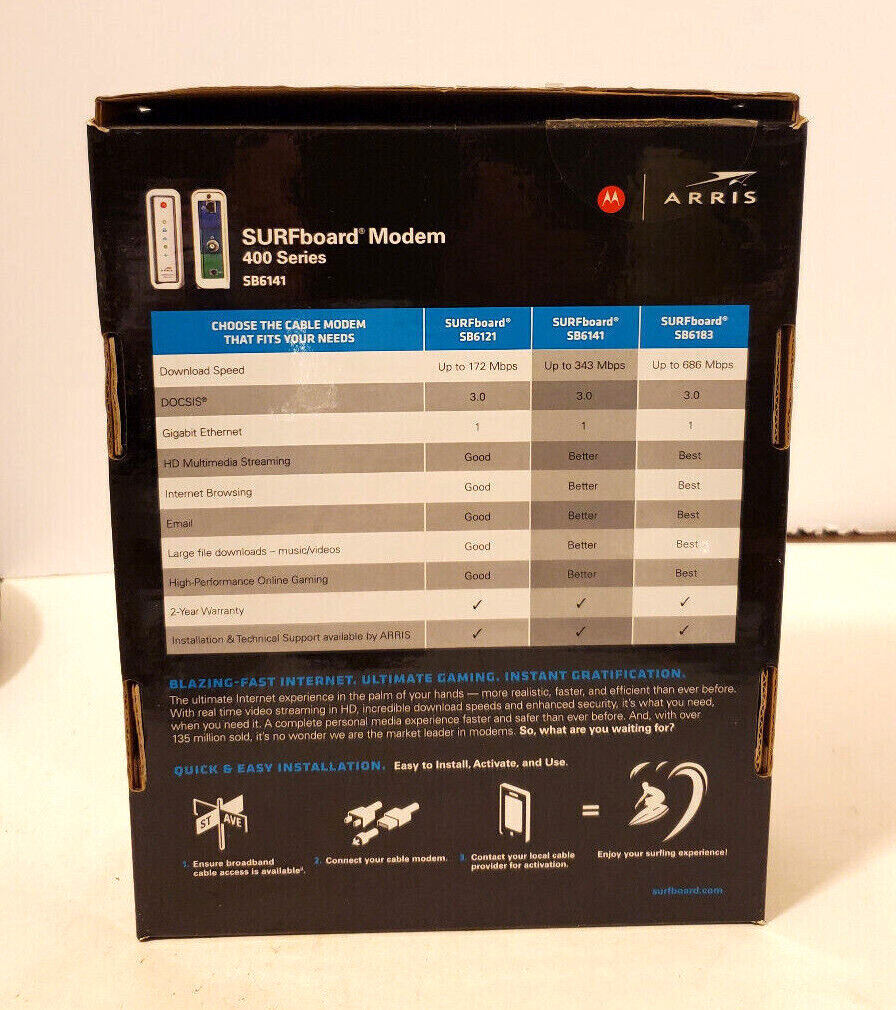 Motorola ARRIS SURFboard SB6141 Docsis 3.0 Cable Modem 400 Series NEW OPEN BOX