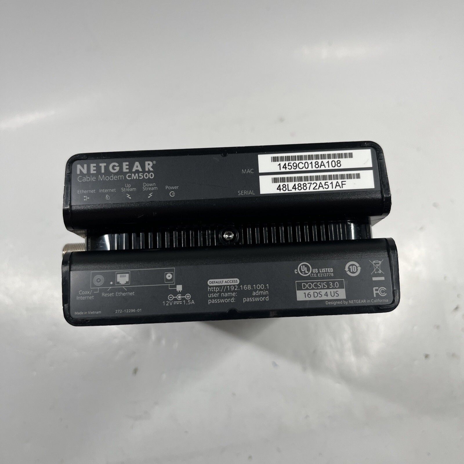 NETGEAR CM500 (CM500100NAS) 680 Mbps Cable Modem – Used, No Power Cord