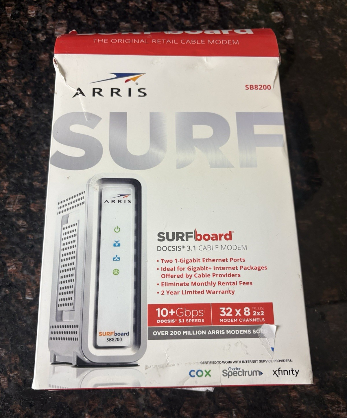 ARRIS SURFboard SB8200 DOCSIS 3.1 Cable Modem, 2 Gigabit Ethernet, White