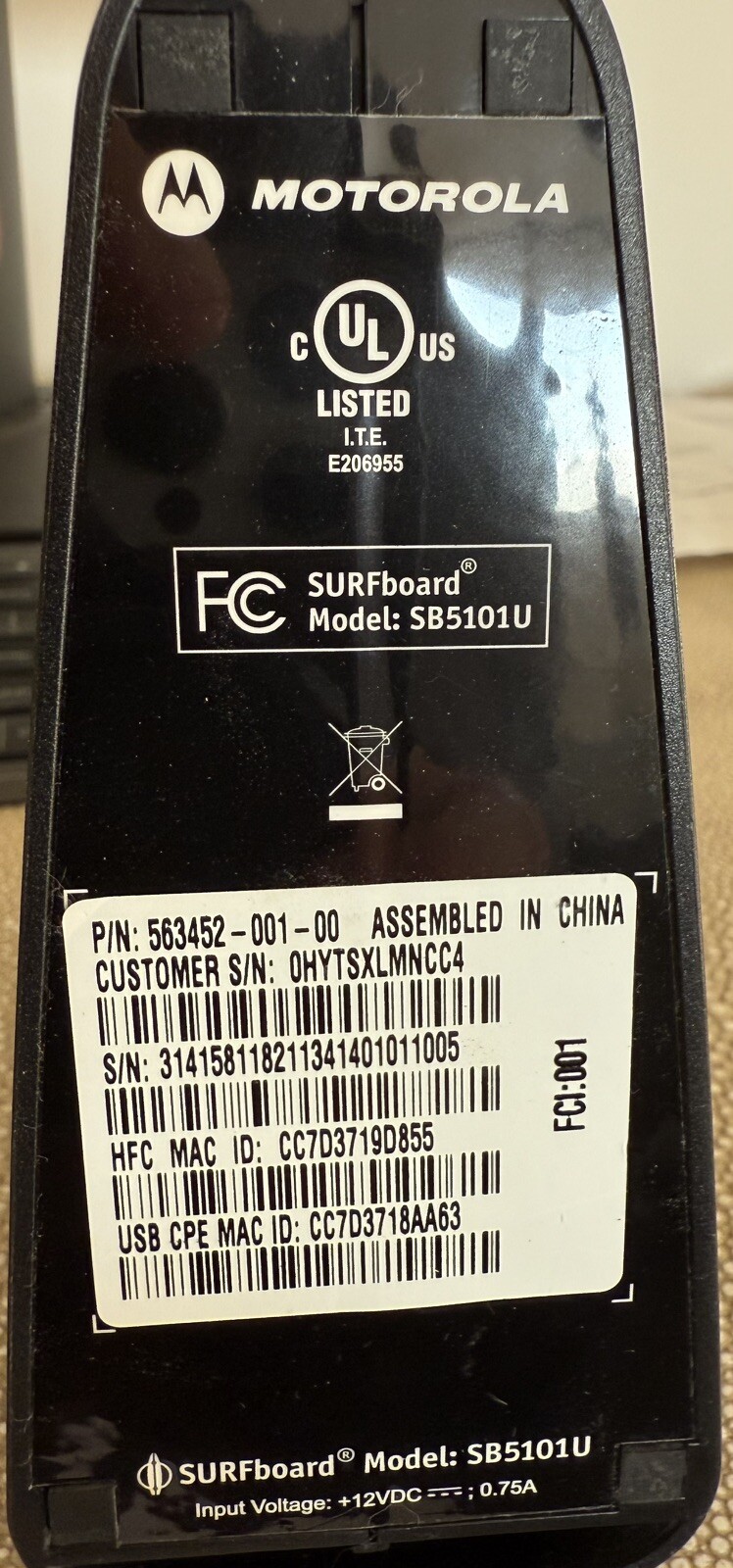 Motorola Cable Modem SURFboard SB5101 (SB515290-087-00) 38 Mbps