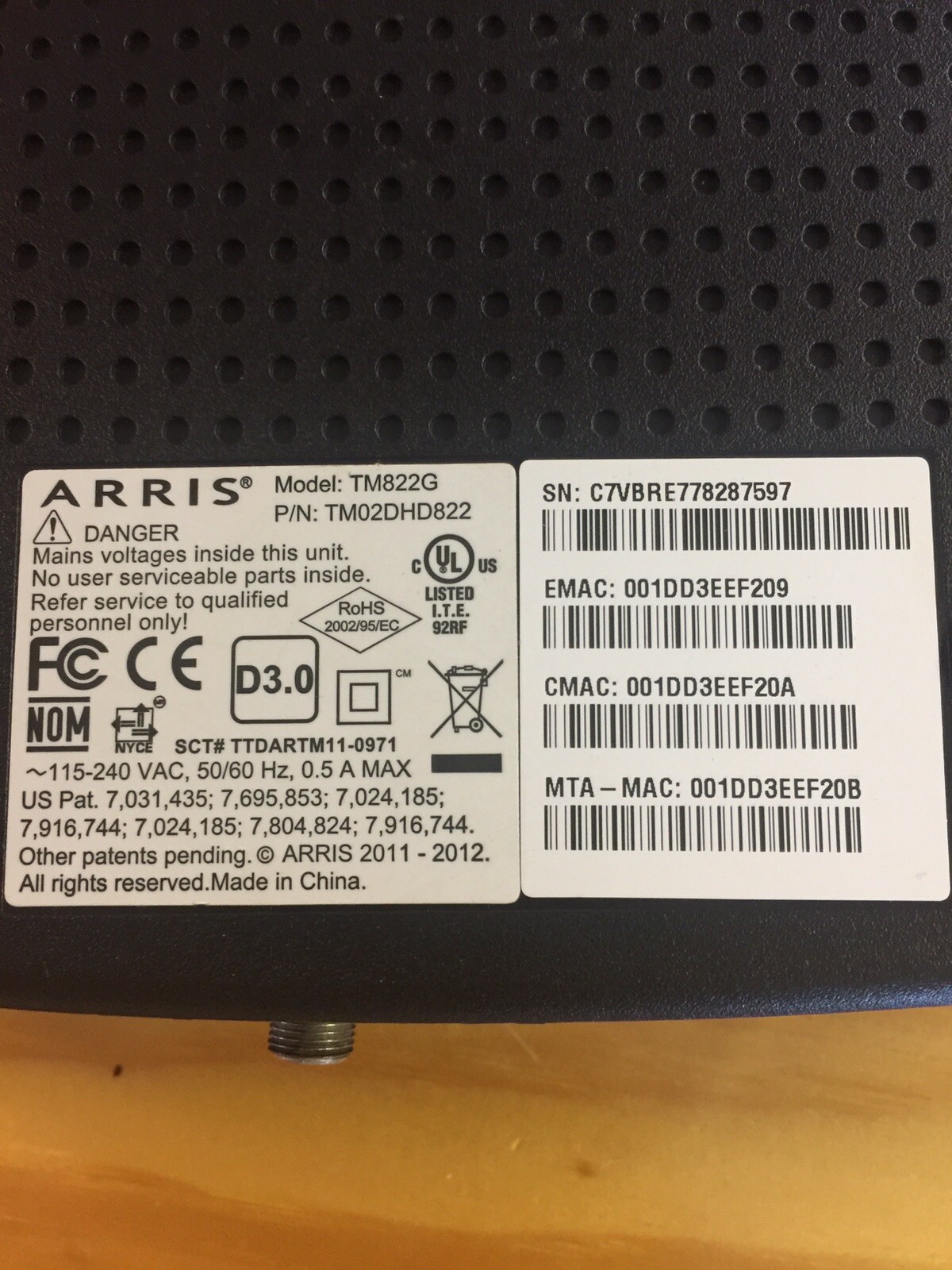 Arris TM822G DOCSIS 3.0 Cable VoIP Telephony Modem