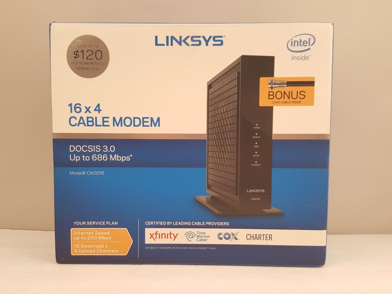 LINKSYS 16 x 4 Cable Modem | 16 x 4 Bonded Channels | DOCSIS 3.0 | CM3016 | USED
