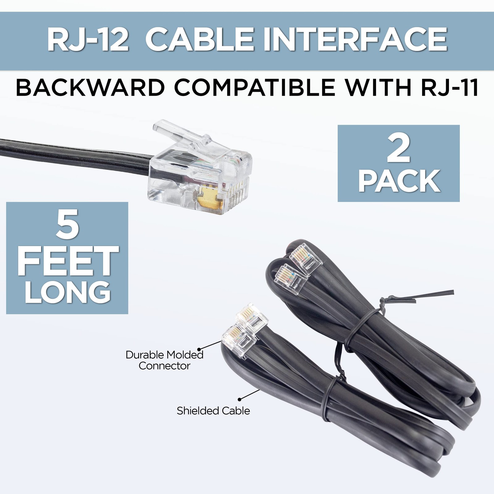 2 Pack 5 Feet RJ11 RJ12 Data Cable Heavy Duty Cash Register Drawer Kit