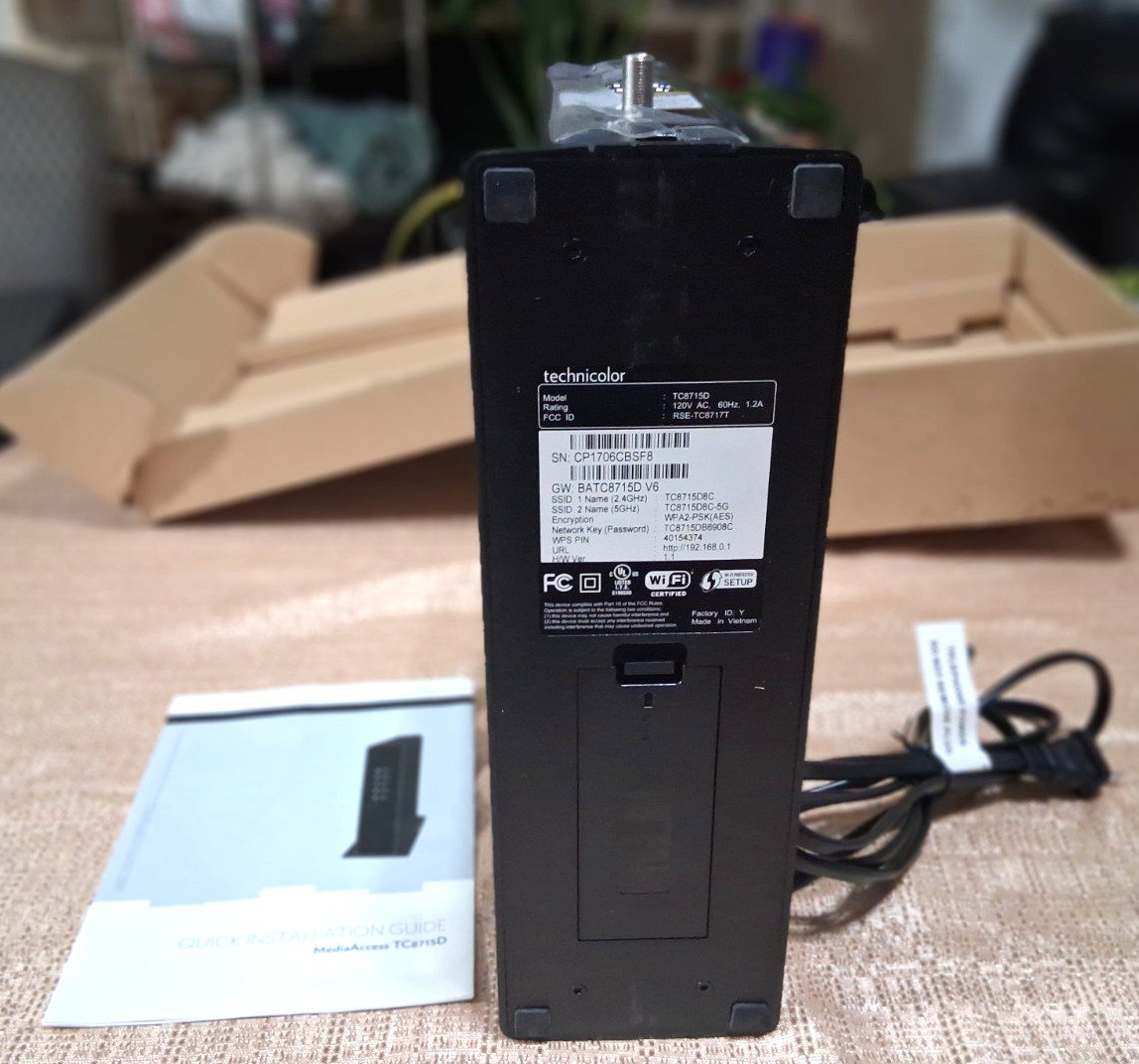 New MediaAccess Technicolor TC8715D Cable Modem Wireless Gateway modem + router
